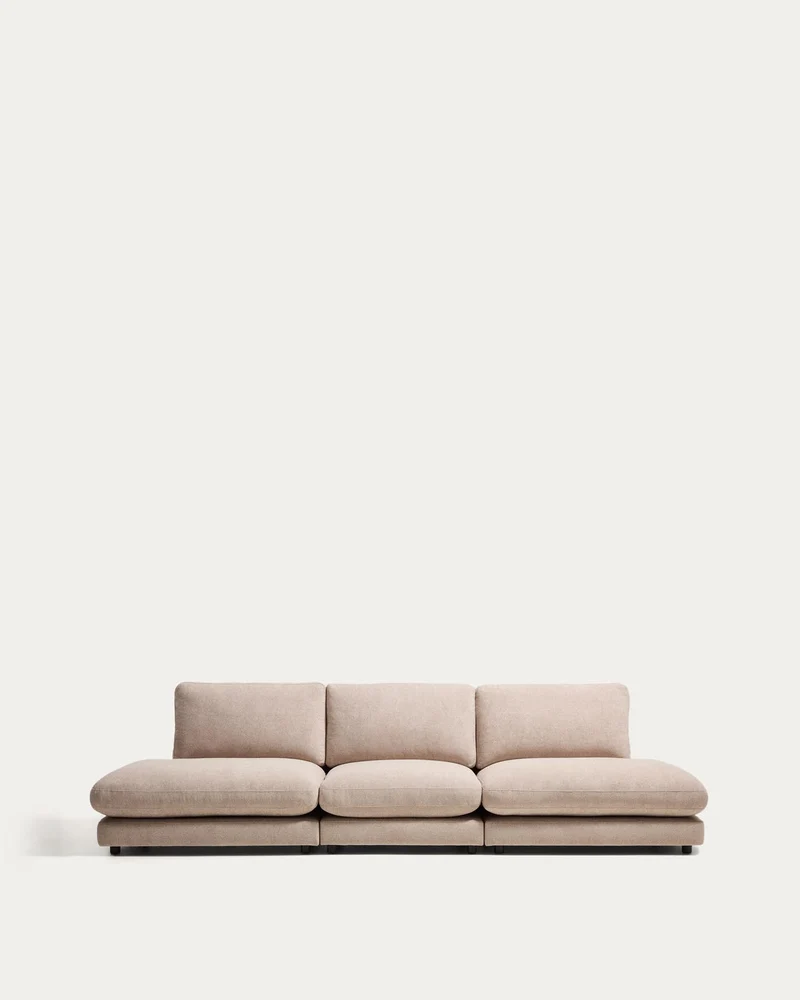 4-Sitzer-Modularsofa Gala aus beigem Microbouclé, FSC Mix Credit, 330 cm