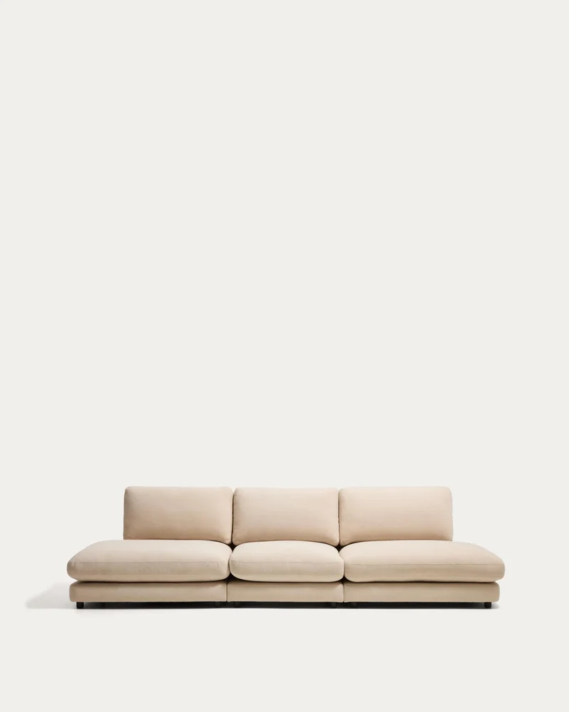 4-Sitzer-Modularsofa Gala aus beiger Chenille, FSC Mix Credit, 330 cm