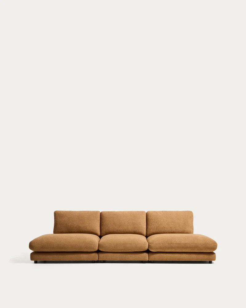 4-Sitzer-Modularsofa Gala aus senfgelbem Microbouclé, FSC Mix Credit, 330 cm