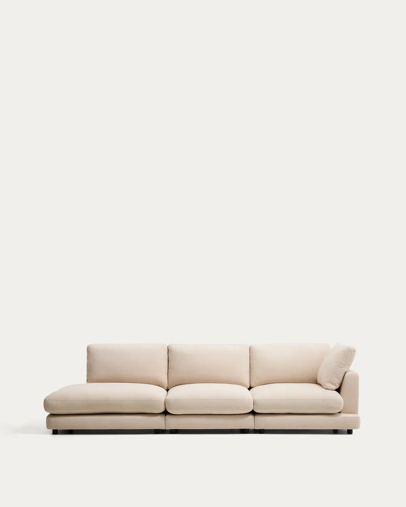 4-Sitzer-Modularsofa Gala mit Randmodul links aus beiger Chenille, FSC Mix Credit, 315 cm