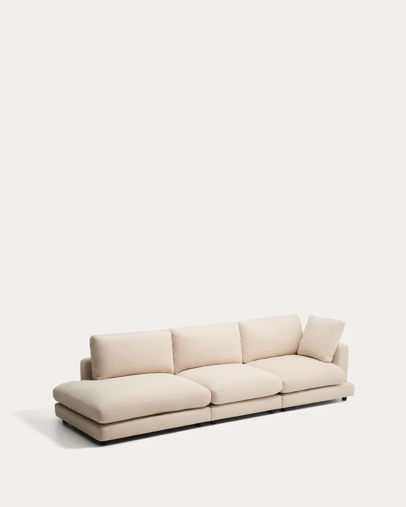 4-Sitzer-Modularsofa Gala mit Randmodul links aus beiger Chenille, FSC Mix Credit, 315 cm