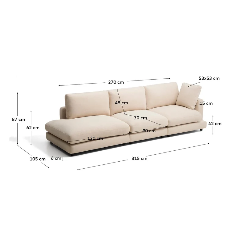 4-Sitzer-Modularsofa Gala mit Randmodul links aus beiger Chenille, FSC Mix Credit, 315 cm