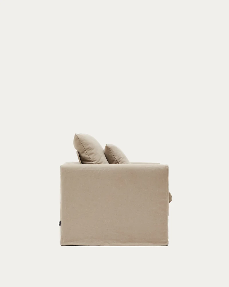 Nora Sessel mit abnehmbarem Bezug und Kissen aus Baumwolle und Leinen in Taupe 92 cm