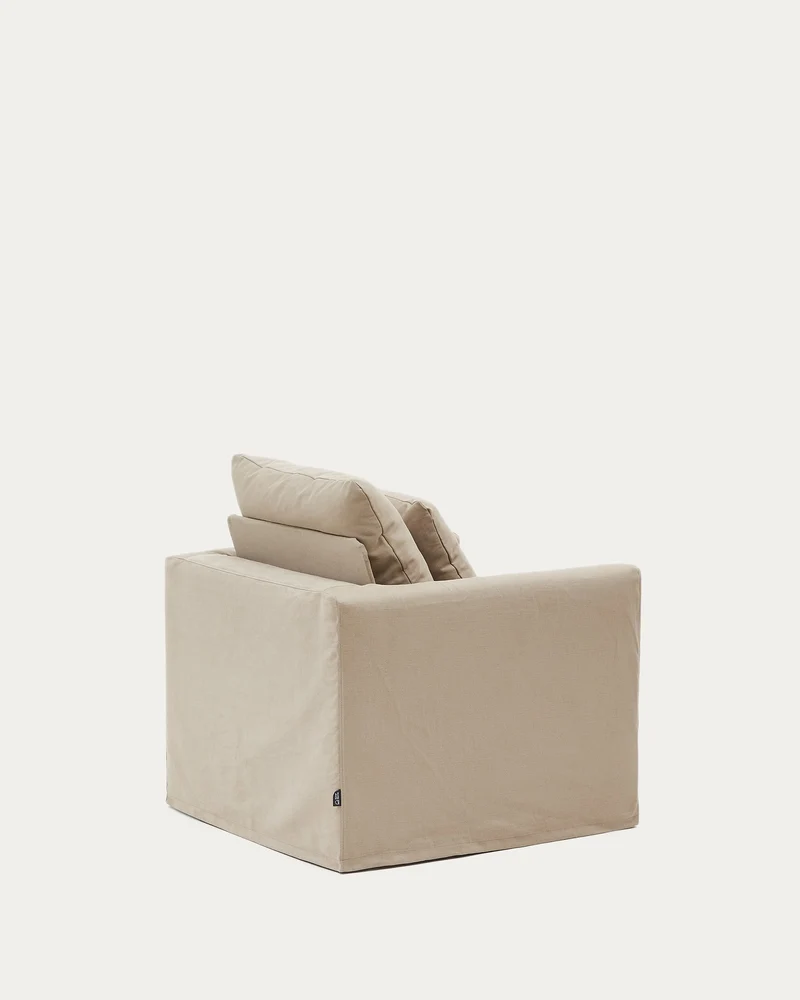 Nora Sessel mit abnehmbarem Bezug und Kissen aus Baumwolle und Leinen in Taupe 92 cm