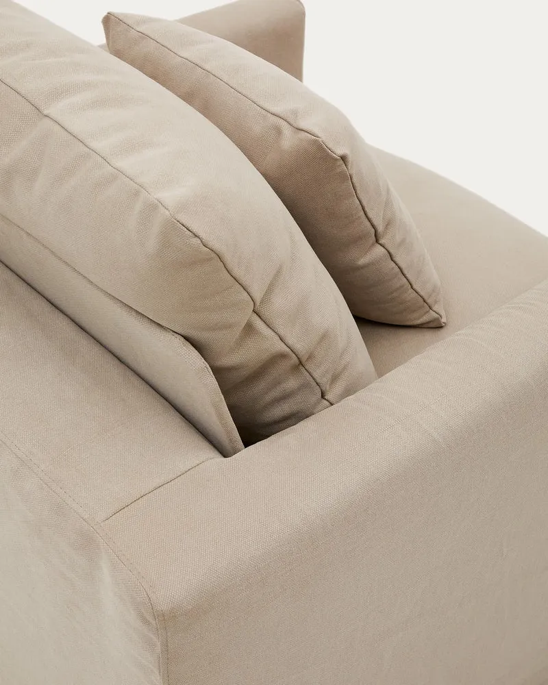 Nora Sessel mit abnehmbarem Bezug und Kissen aus Baumwolle und Leinen in Taupe 92 cm