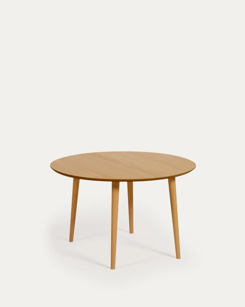 Oqui runder Ausziehtisch in Eichenfurnier und Beine aus Massivholz Ø 120 (200) x 120 cm