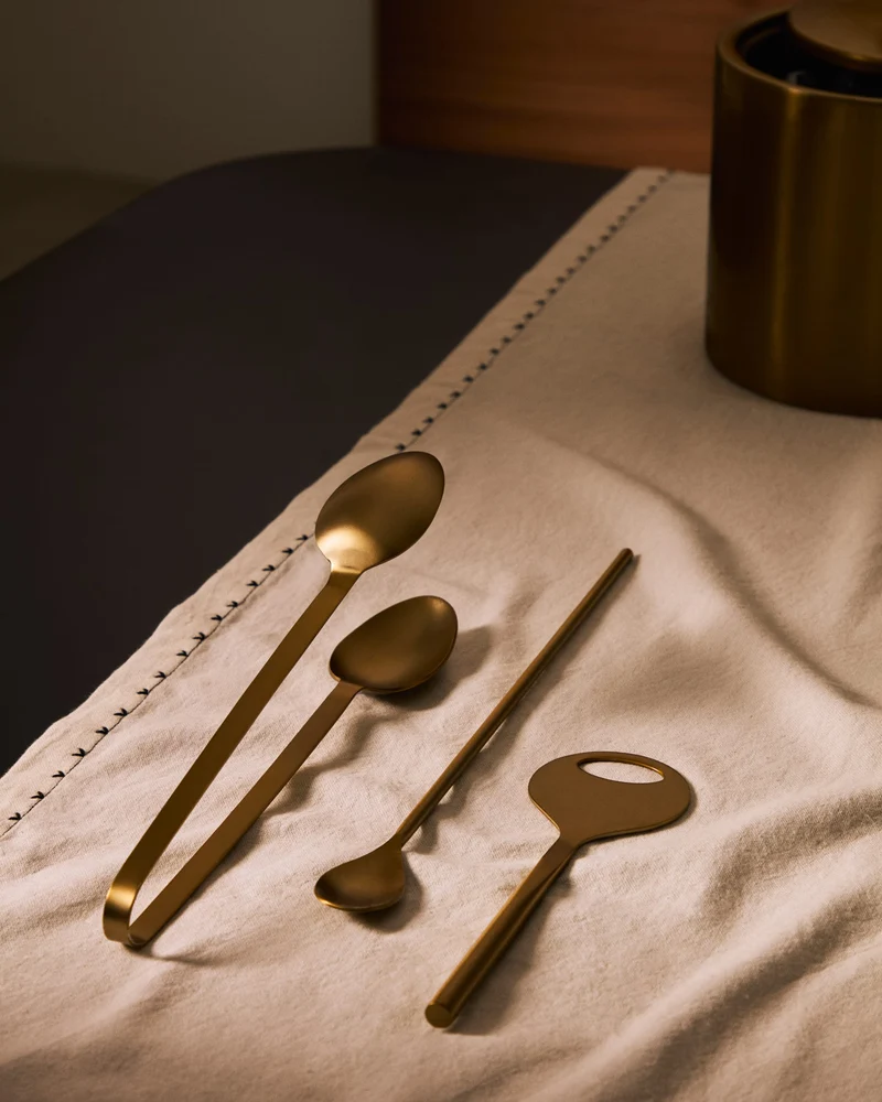 Set Aruc aus Cocktailutensilien aus goldfarbenem Edelstahl