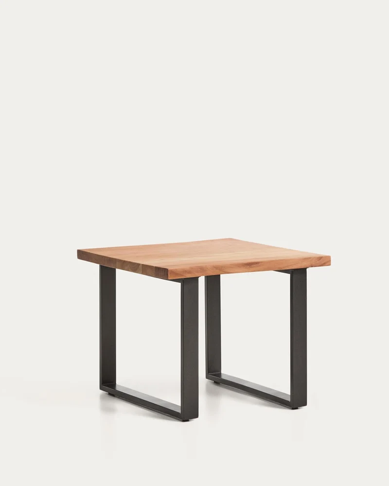 Beistelltisch Uxue aus massivem Akazienholz mit Beinen aus schwarzem Stahl 65 x 65 cm