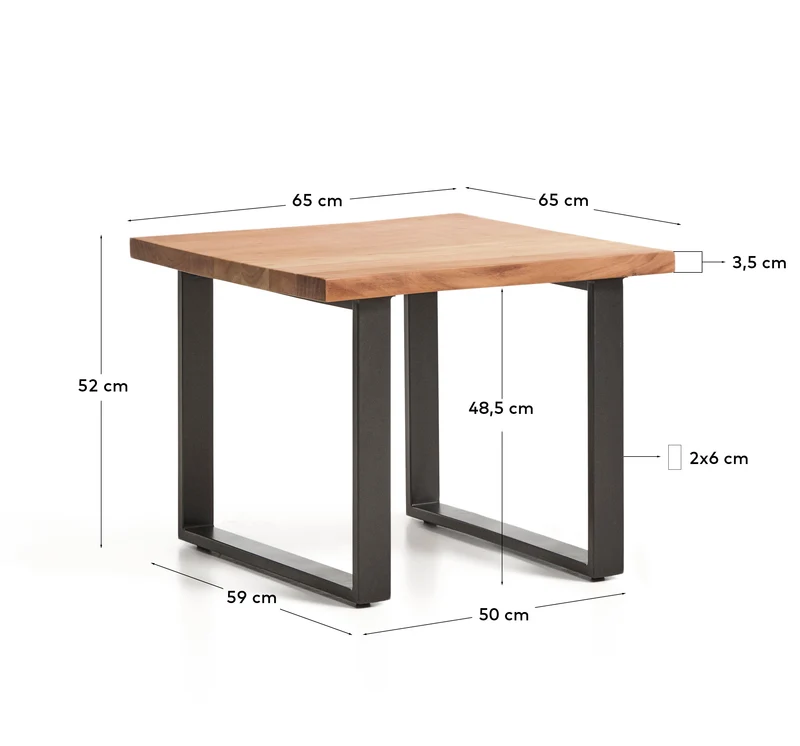 Beistelltisch Uxue aus massivem Akazienholz mit Beinen aus schwarzem Stahl 65 x 65 cm