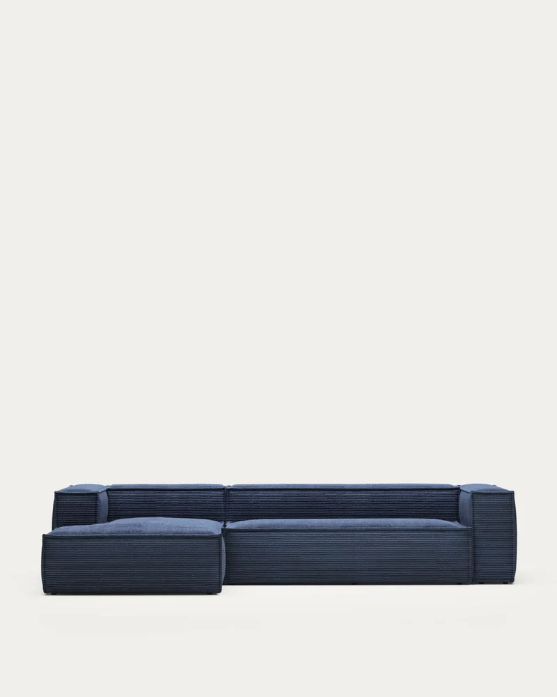 Blok 4-Sitzer-Sofa mit Chaiselongue links breiter Cord blau 330 cm FR