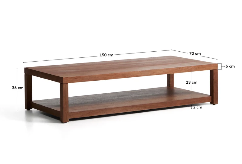 Couchtisch Norani aus massivem Akazienholz und Akazienfurnier 150 x 70 cm