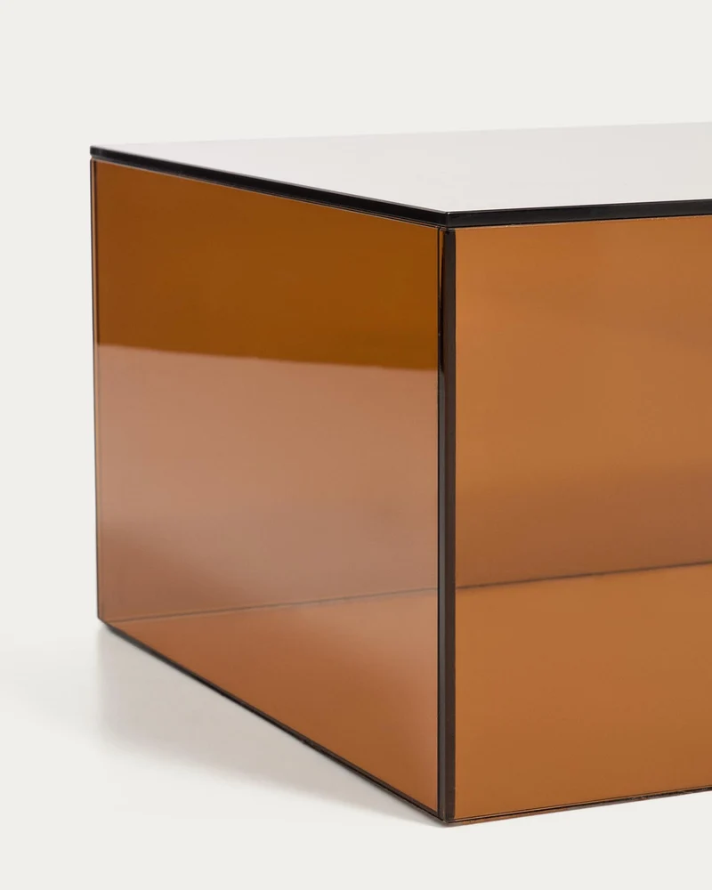 Couchtisch Orlia aus gehärtetem Glas in Braun, 110 x 50 cm