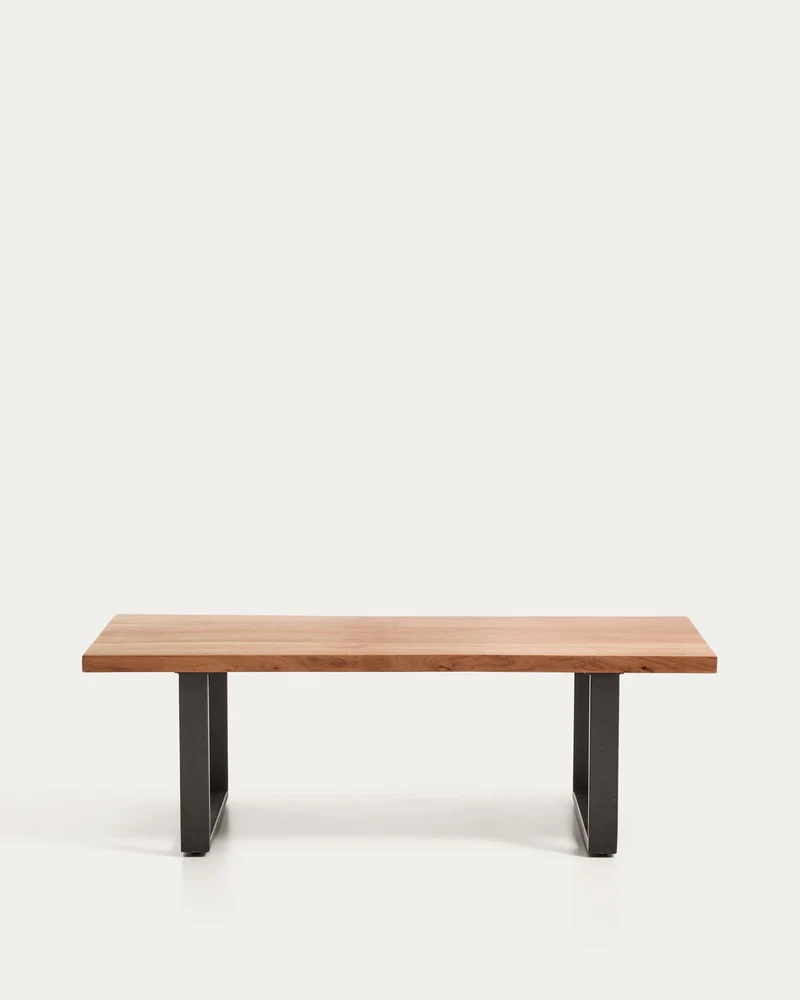 Couchtisch Uxue aus massivem Akazienholz mit Beinen aus schwarzem Stahl 130 x 64 cm