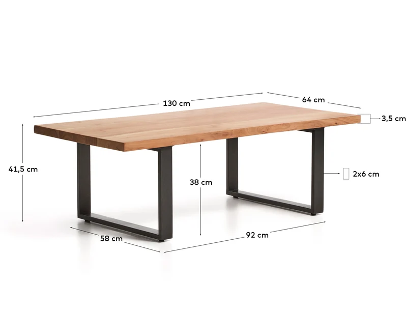 Couchtisch Uxue aus massivem Akazienholz mit Beinen aus schwarzem Stahl 130 x 64 cm