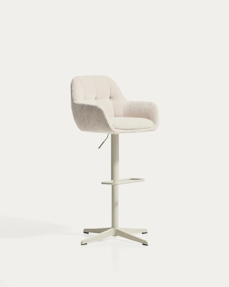 Drehhocker Dorina mit beiger Chenille und Stahlbeinen mit beigem Finish