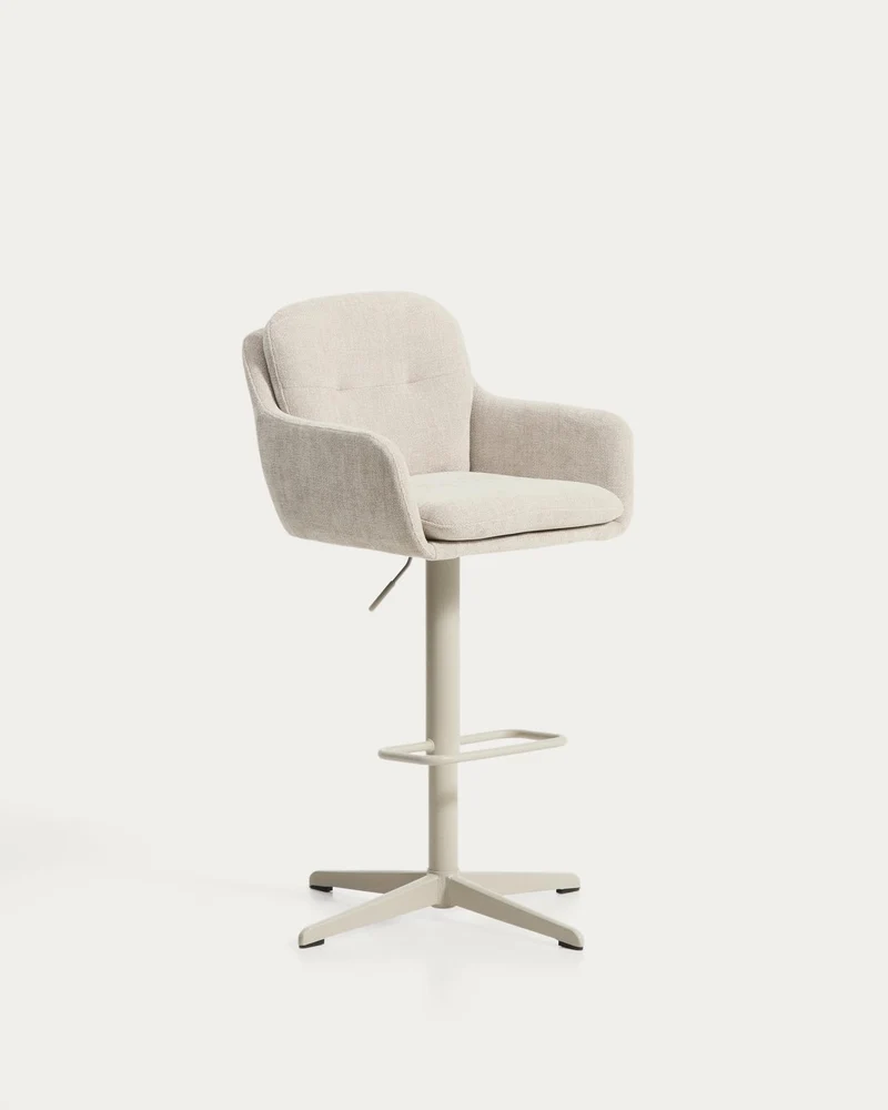 Drehhocker Lexa mit beiger Chenille und Stahlbeinen mit beigem Finish
