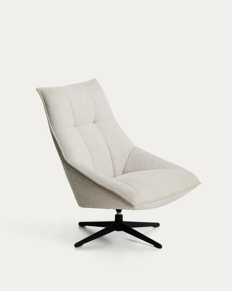 Drehsessel Dirala mit beiger Chenille und schwarz lackiertem Stahl, FSC 100 %