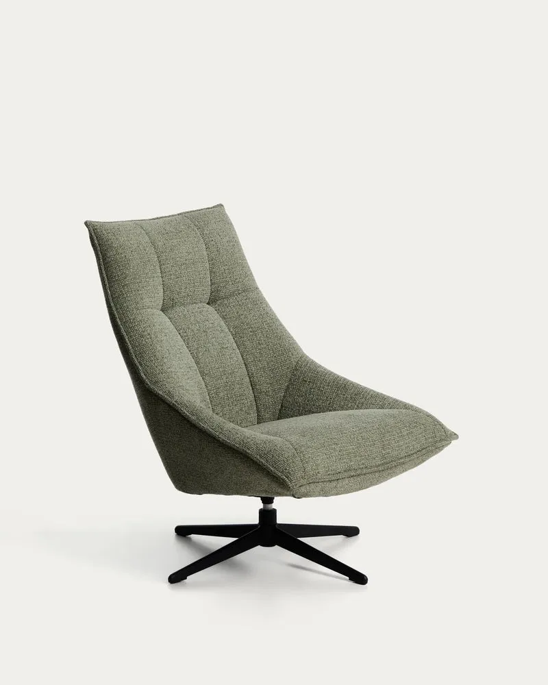 Drehsessel Dirala mit grüner Chenille und schwarz lackiertem Stahl, FSC 100 %
