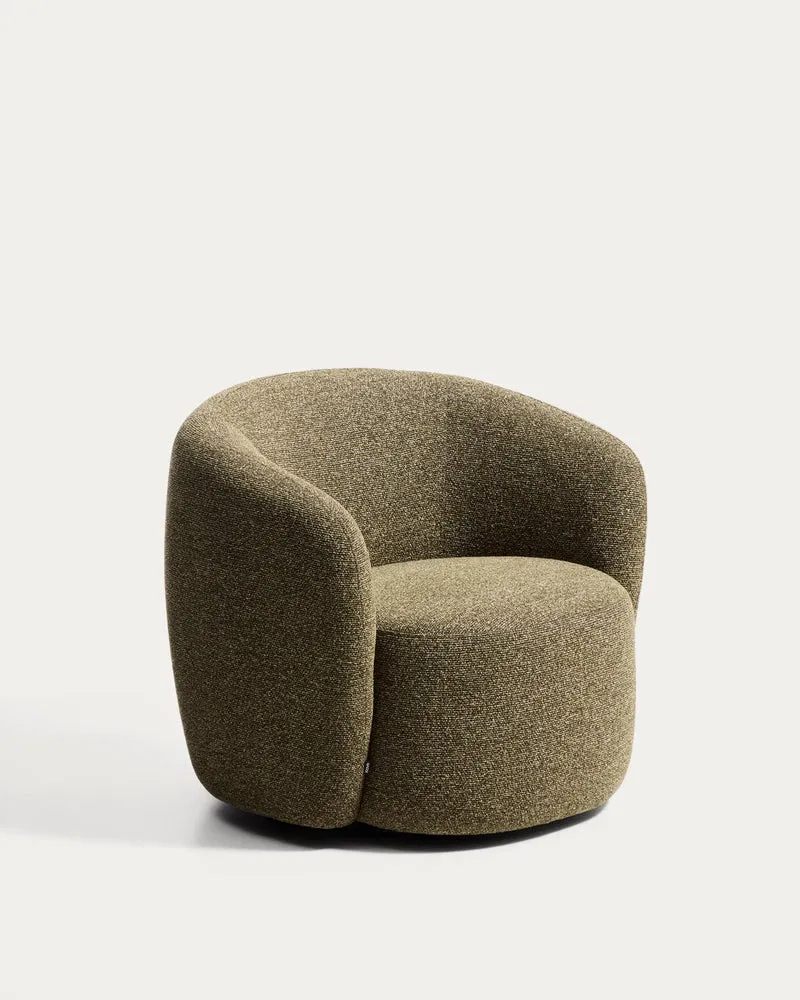 Drehsessel Odenia mit olivgrünem Micro-Bouclé