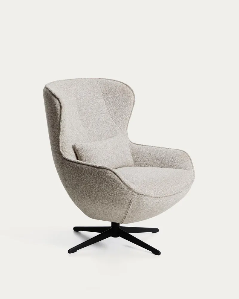 Drehsessel Sorile mit beiger Chenille und schwarz lackiertem Stahl, FSC 100 %