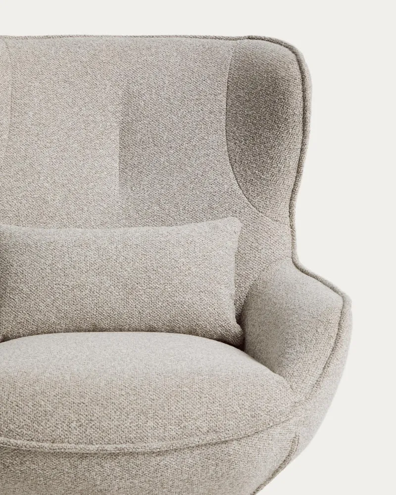 Drehsessel Sorile mit beiger Chenille und schwarz lackiertem Stahl, FSC 100 %
