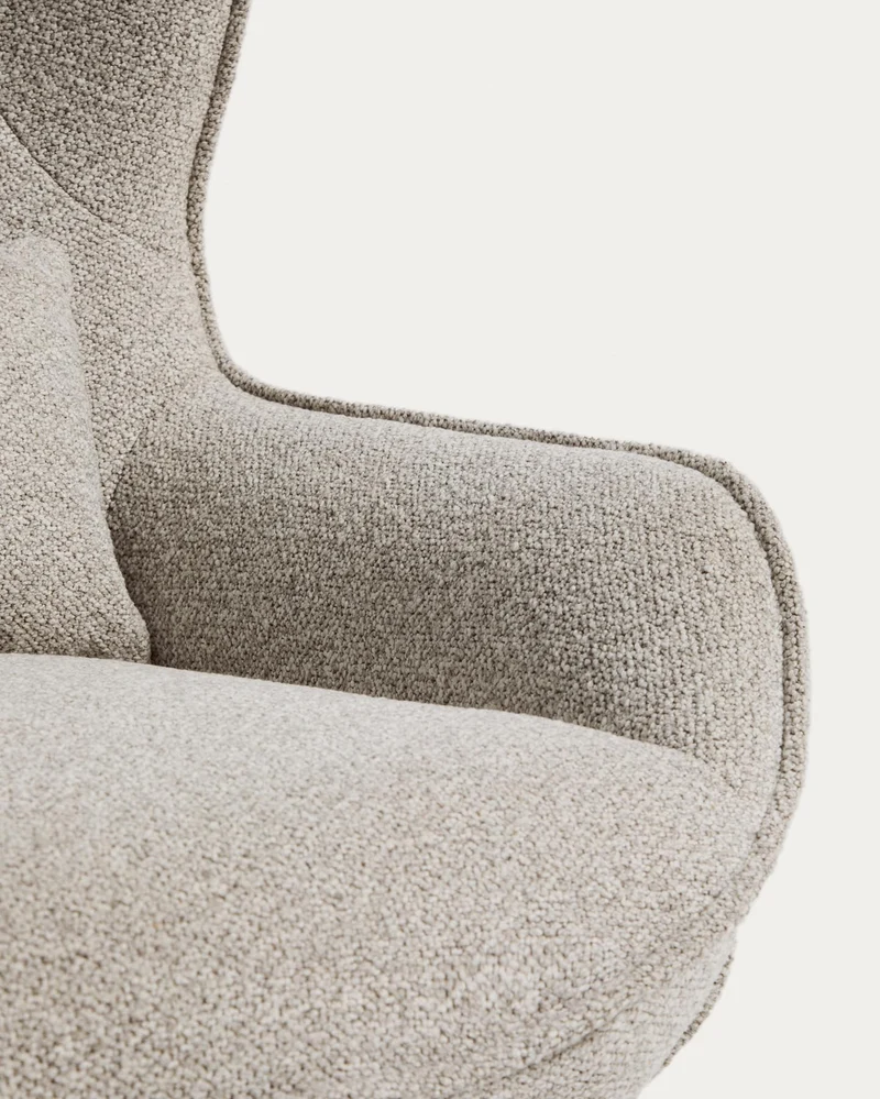 Drehsessel Sorile mit beiger Chenille und schwarz lackiertem Stahl, FSC 100 %