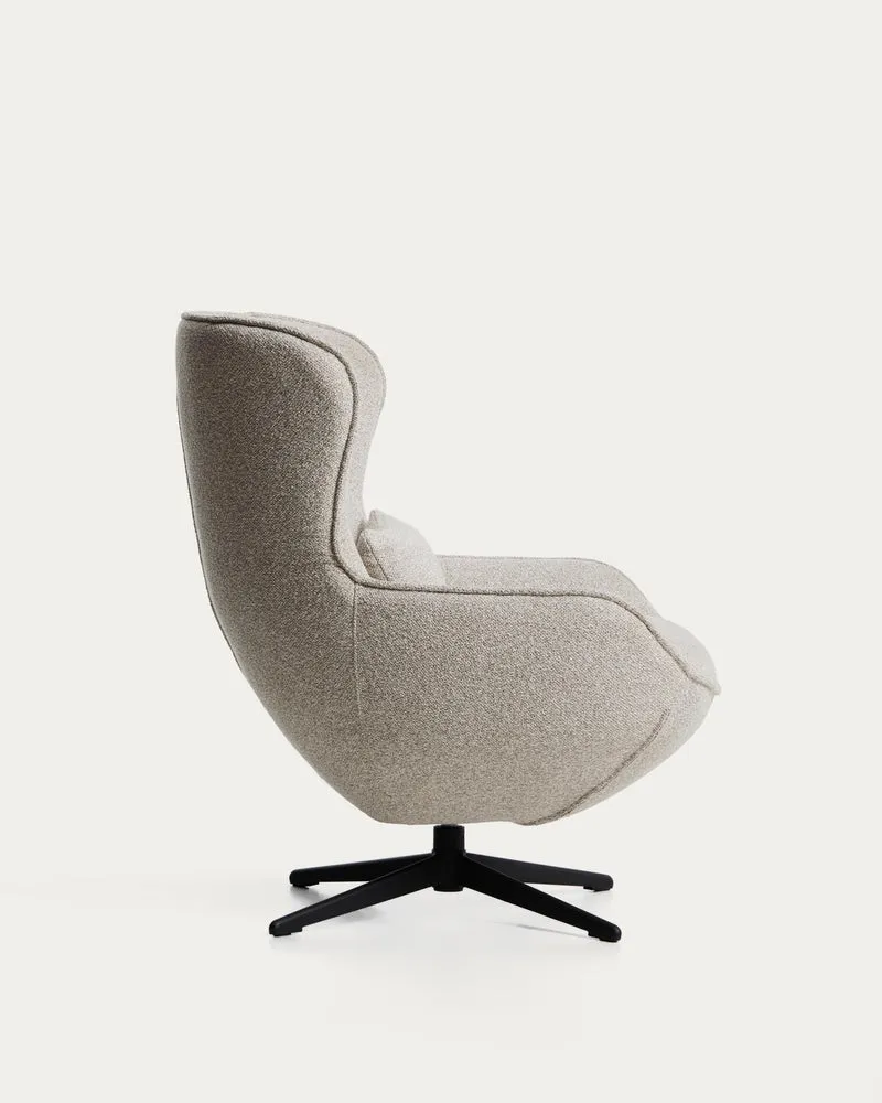 Drehsessel Sorile mit beiger Chenille und schwarz lackiertem Stahl, FSC 100 %