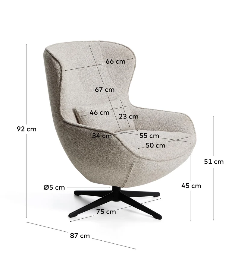 Drehsessel Sorile mit beiger Chenille und schwarz lackiertem Stahl, FSC 100 %