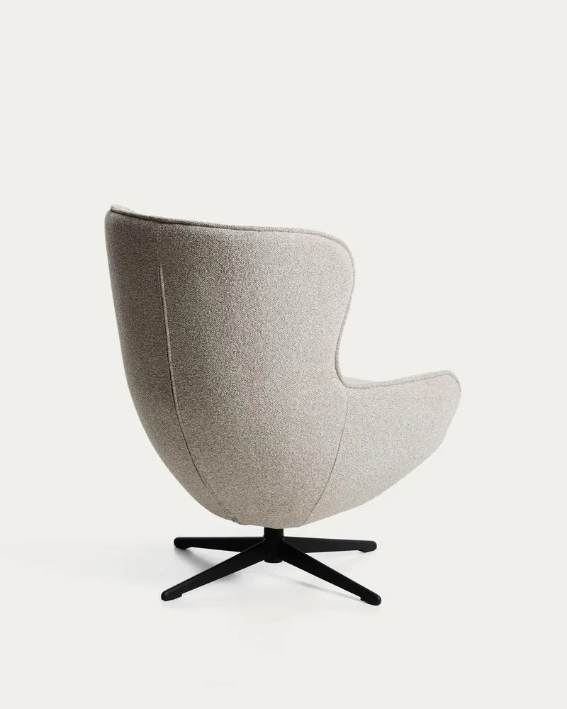 Drehsessel Sorile mit beiger Chenille und schwarz lackiertem Stahl, FSC 100 %