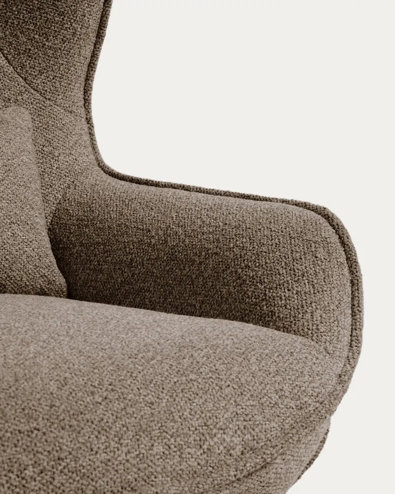 Drehsessel Sorile mit brauner Chenille und schwarz lackiertem Stahl, FSC 100 %