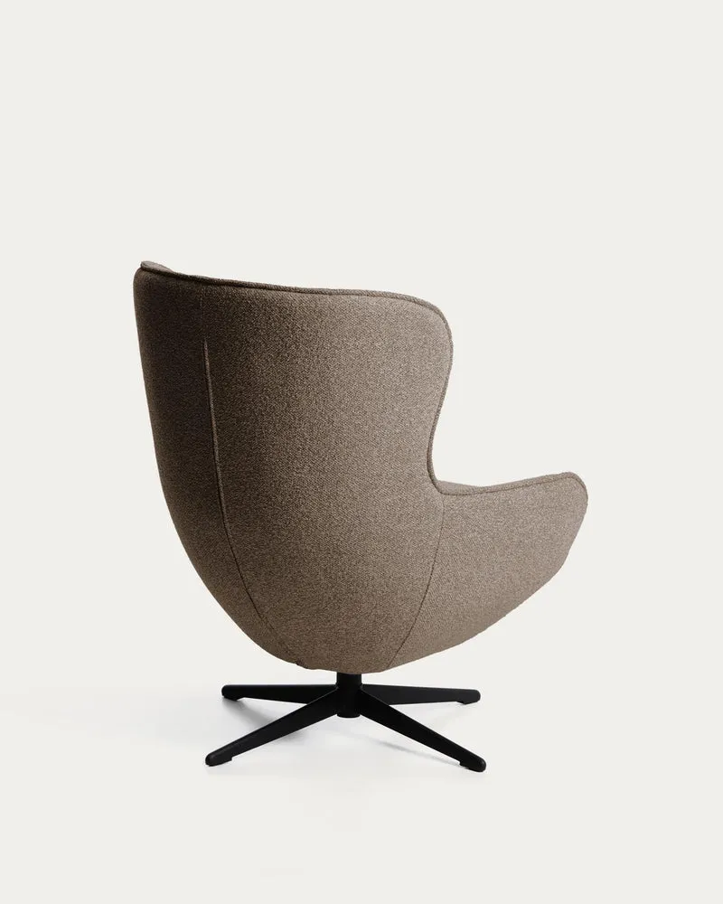 Drehsessel Sorile mit brauner Chenille und schwarz lackiertem Stahl, FSC 100 %