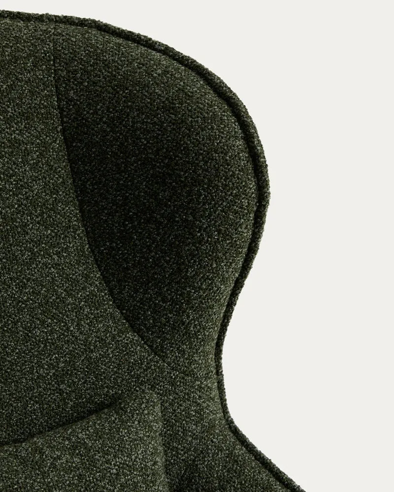 Drehsessel Sorile mit dunkelgrüner Chenille und schwarz lackiertem Stahl, FSC 100 %