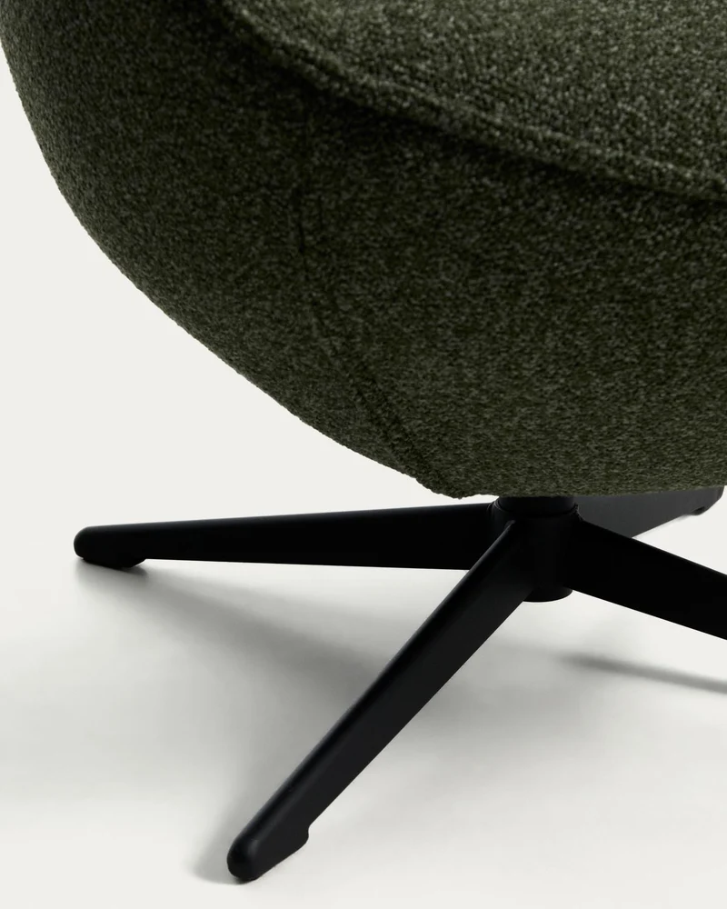 Drehsessel Sorile mit dunkelgrüner Chenille und schwarz lackiertem Stahl, FSC 100 %