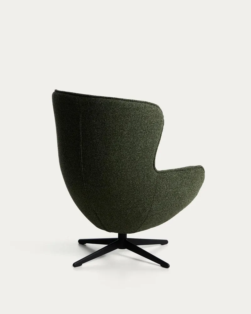 Drehsessel Sorile mit dunkelgrüner Chenille und schwarz lackiertem Stahl, FSC 100 %