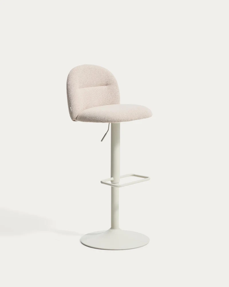 Hocker Arino mit beiger Chenille und beigen Metallbeinen, 65 cm FSC 100%