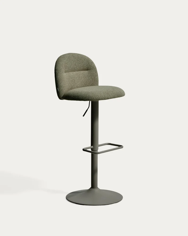 Hocker Arino mit grüner Chenille und grünen Metallbeinen, 65 cm FSC 100%