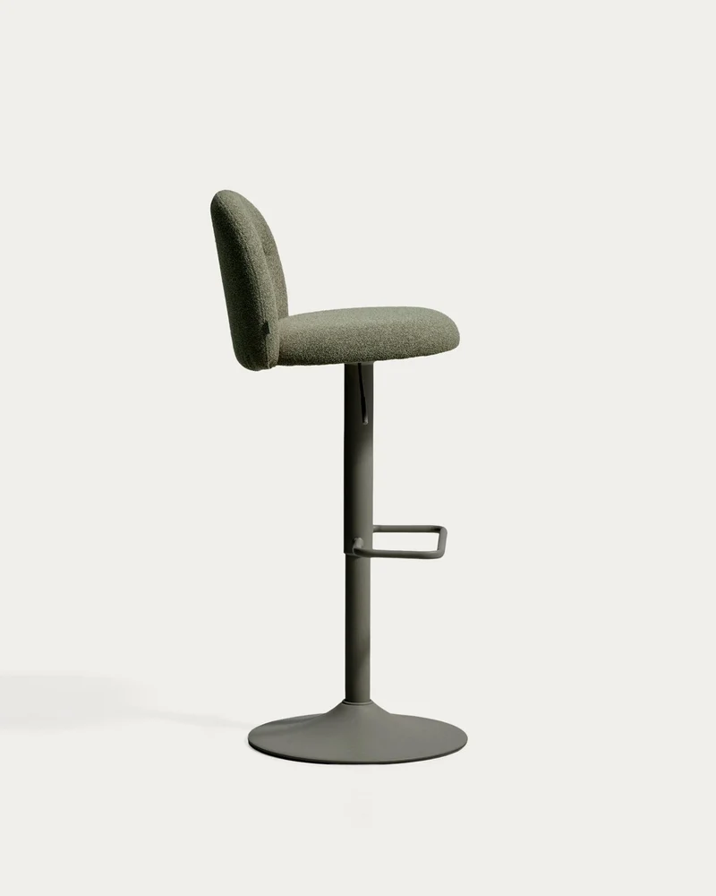 Hocker Arino mit grüner Chenille und grünen Metallbeinen, 65 cm FSC 100%
