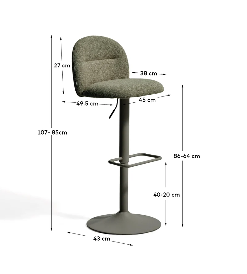 Hocker Arino mit grüner Chenille und grünen Metallbeinen, 65 cm FSC 100%