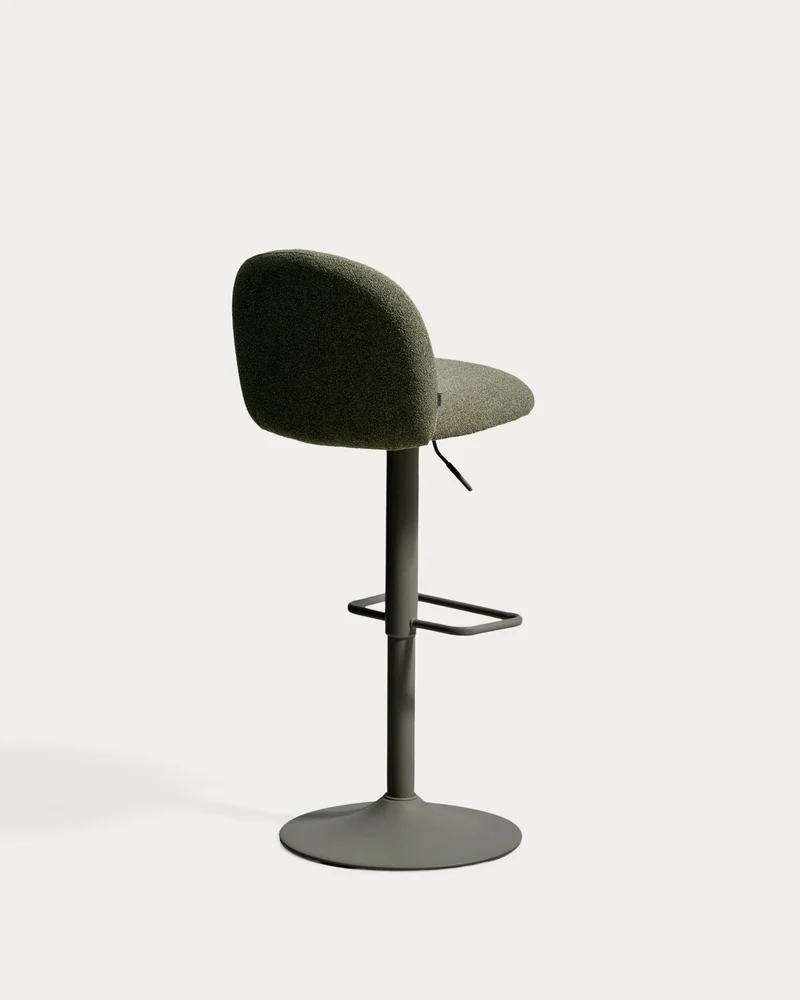 Hocker Arino mit grüner Chenille und grünen Metallbeinen, 65 cm FSC 100%