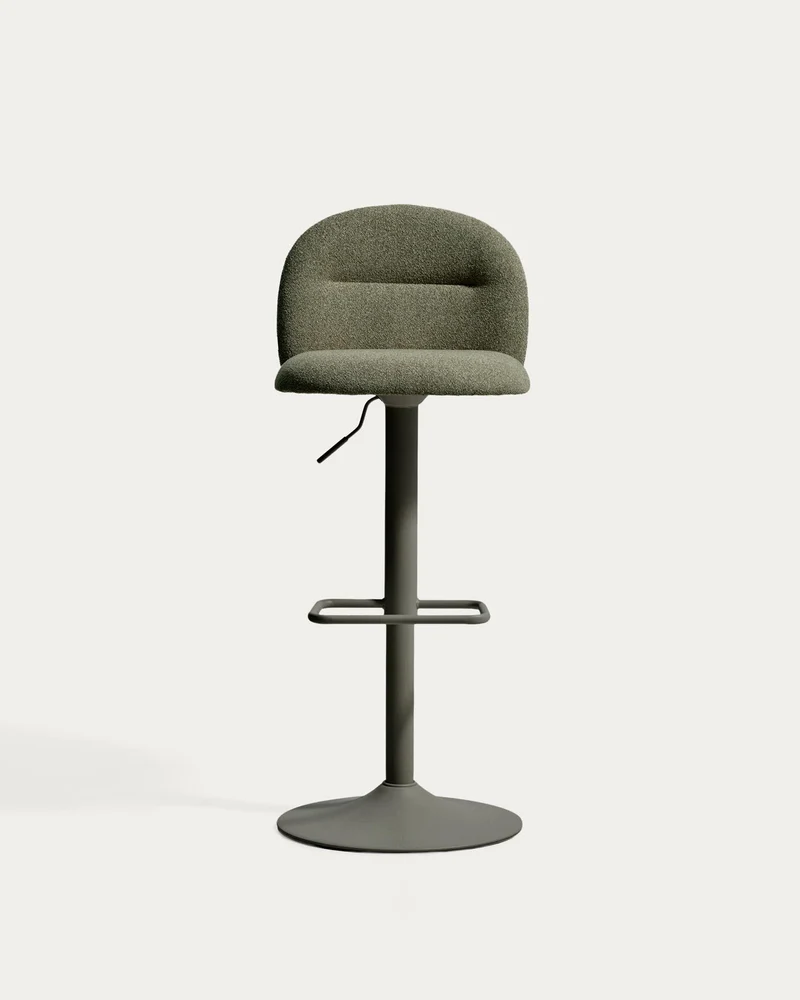 Hocker Arino mit grüner Chenille und grünen Metallbeinen, 65 cm FSC 100%