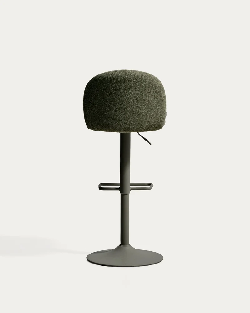 Hocker Arino mit grüner Chenille und grünen Metallbeinen, 65 cm FSC 100%