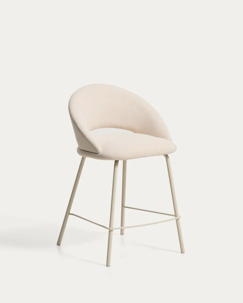Hocker Bonali mit beiger Chenille und beigen Metallbeinen, FSC Mix Credit, 65 cm