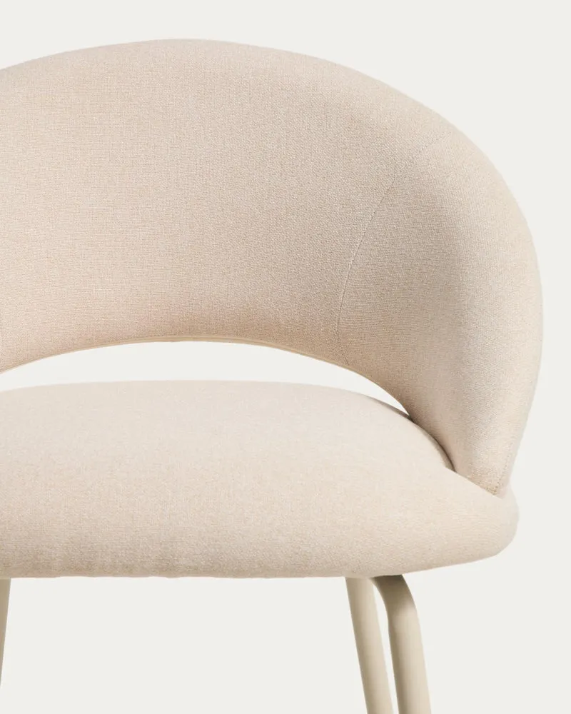 Hocker Bonali mit beiger Chenille und beigen Metallbeinen, FSC Mix Credit, 65 cm