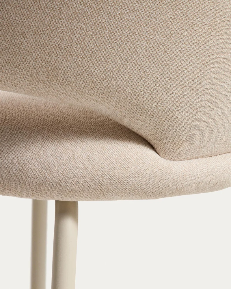 Hocker Bonali mit beiger Chenille und beigen Metallbeinen, FSC Mix Credit, 65 cm