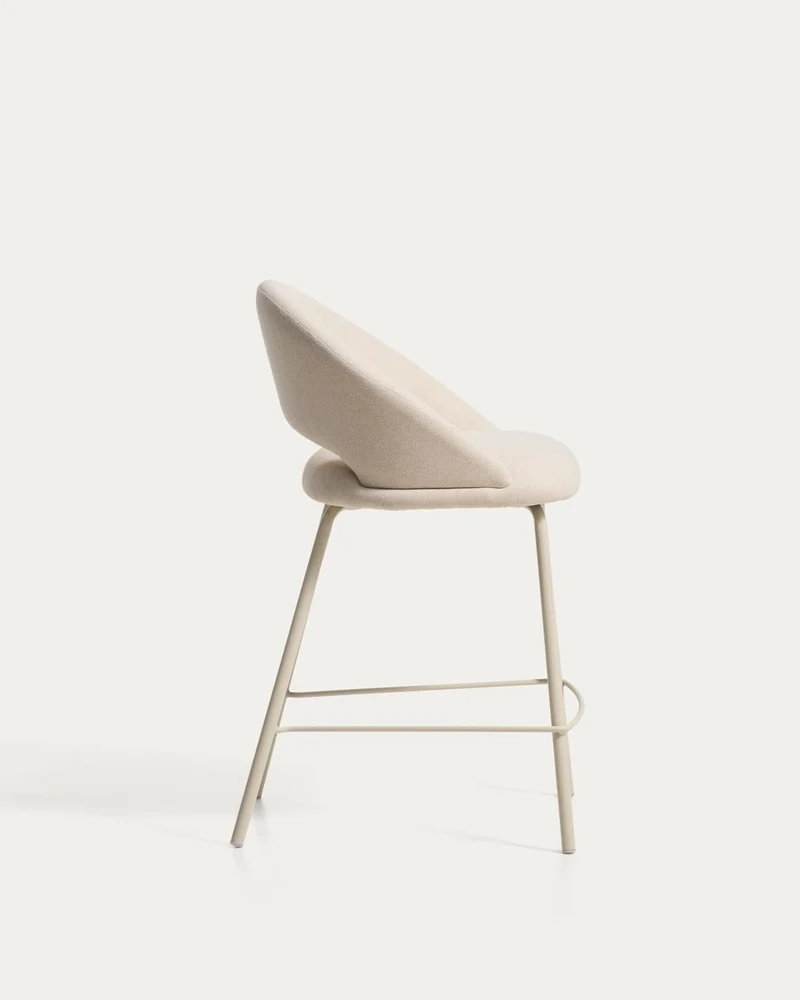 Hocker Bonali mit beiger Chenille und beigen Metallbeinen, FSC Mix Credit, 65 cm