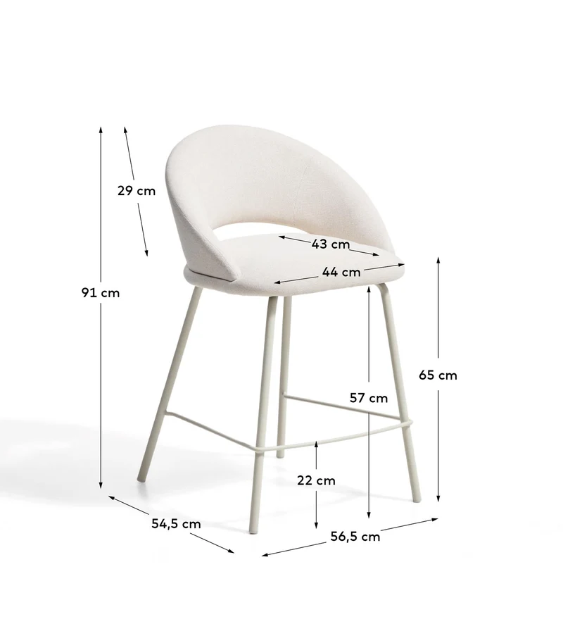 Hocker Bonali mit beiger Chenille und beigen Metallbeinen, FSC Mix Credit, 65 cm