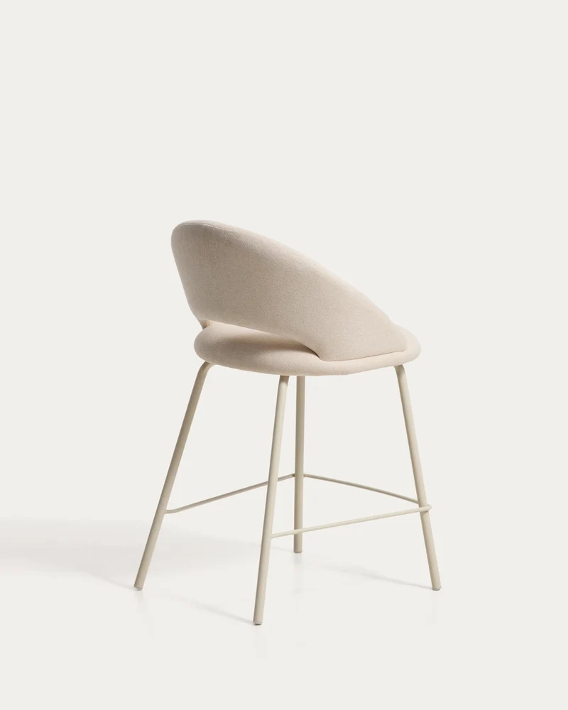 Hocker Bonali mit beiger Chenille und beigen Metallbeinen, FSC Mix Credit, 65 cm