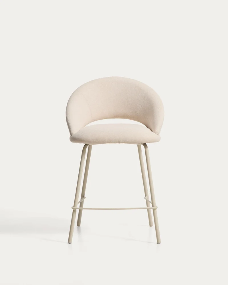 Hocker Bonali mit beiger Chenille und beigen Metallbeinen, FSC Mix Credit, 65 cm