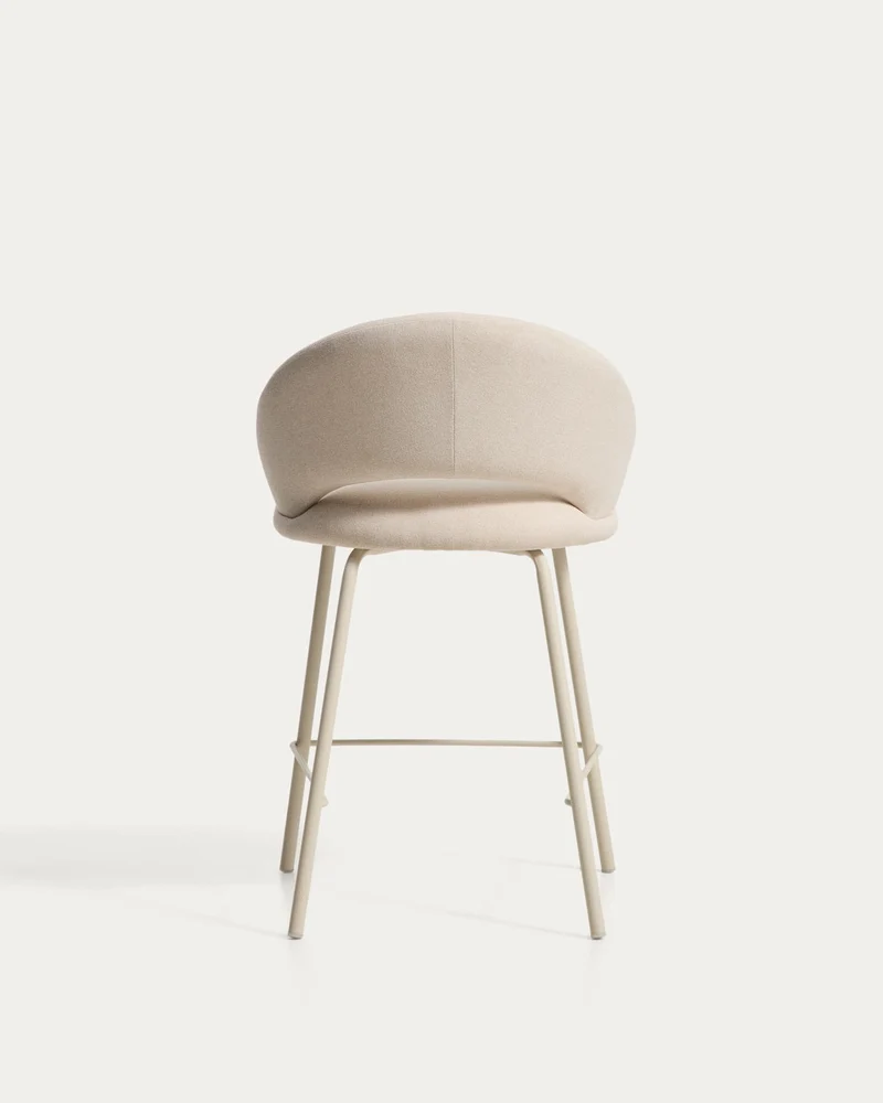 Hocker Bonali mit beiger Chenille und beigen Metallbeinen, FSC Mix Credit, 65 cm