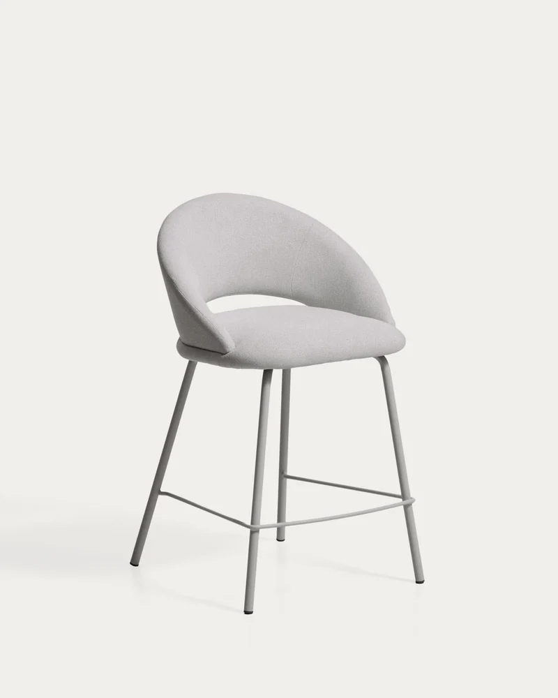 Hocker Bonali mit grauer Chenille und Beinen aus grauem Metall, FSC Mix Credit, 65 cm